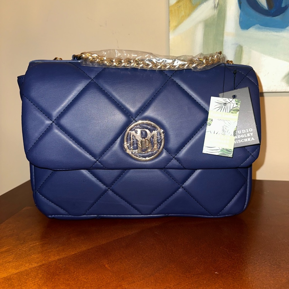 Badgley Mischka Dark Blue Quilted Shoulder Bag